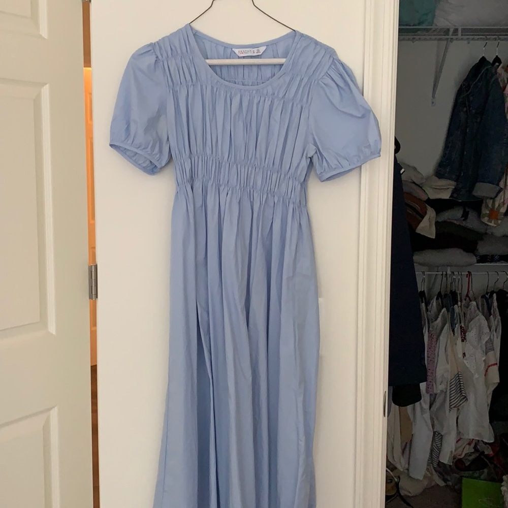 Light Blue Smocked Midi Dress
